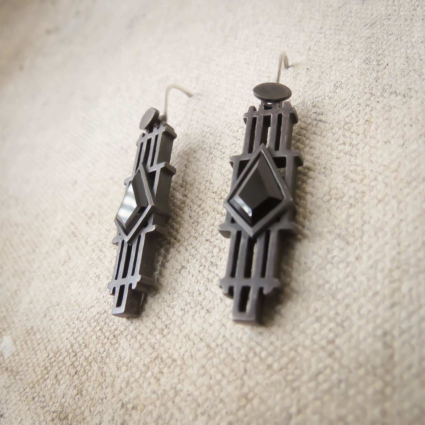 Echo 26 Earrings - Kite Black Spinel (Blackened Silver)