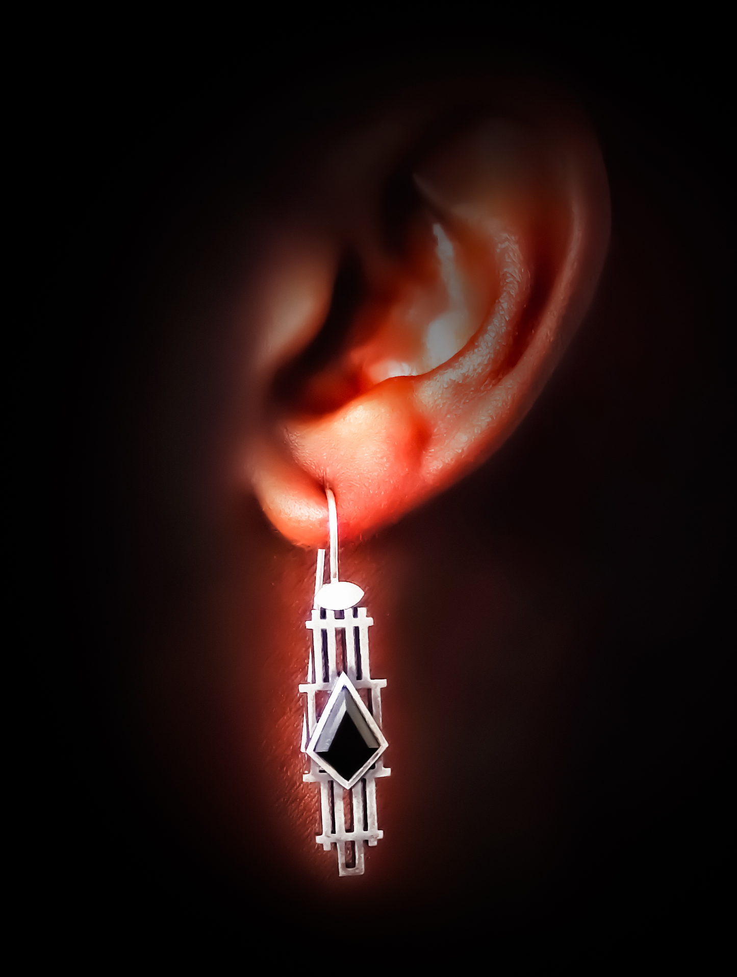 Echo 27 Earrings - Kite Black Spinel (Vintage Patina Silver)