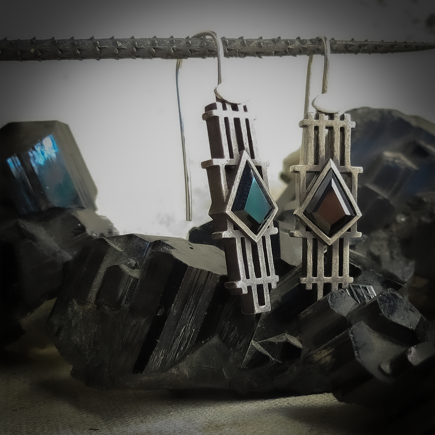 Echo 27 Earrings - Kite Black Spinel (Vintage Patina Silver)