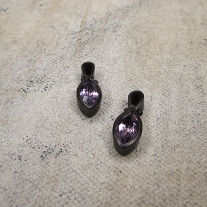 Geo 52C Earring Charms  - Marquise Pink Amethyst (Blackened Silver)